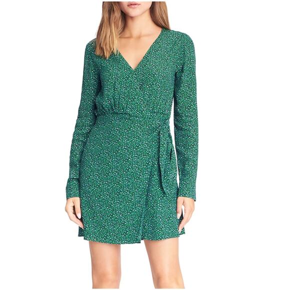 Sanctuary Micro Leopard Printed Wrap Mini Green Dress Party Cocktail NWT Size 4 - Picture 2 of 12